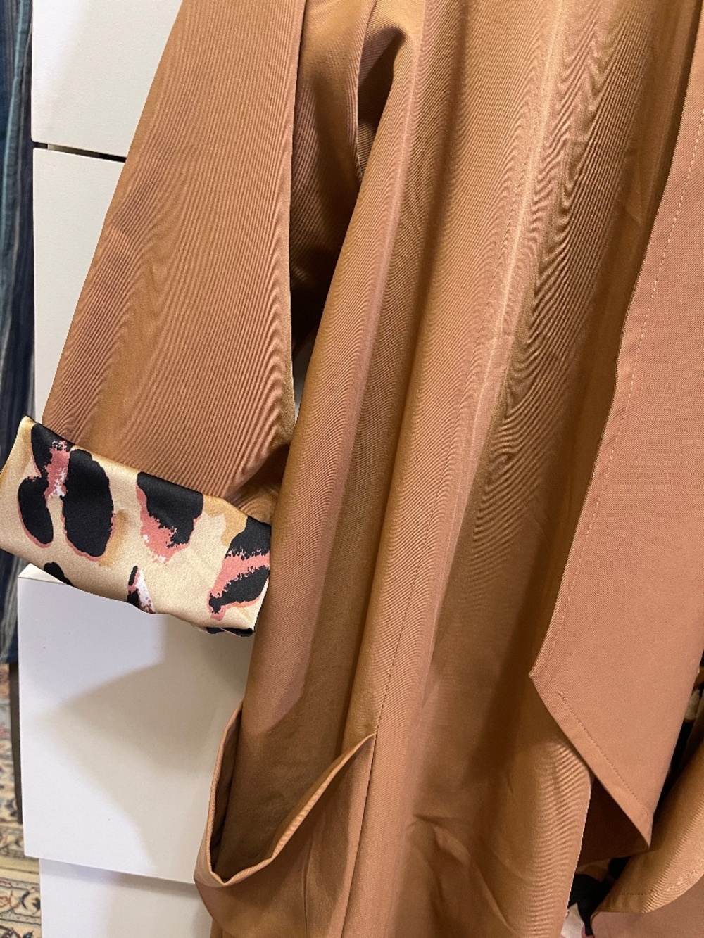 Amaryllis cognac and animal print 80s style trench coat women 1X - Picture 3 of 6
